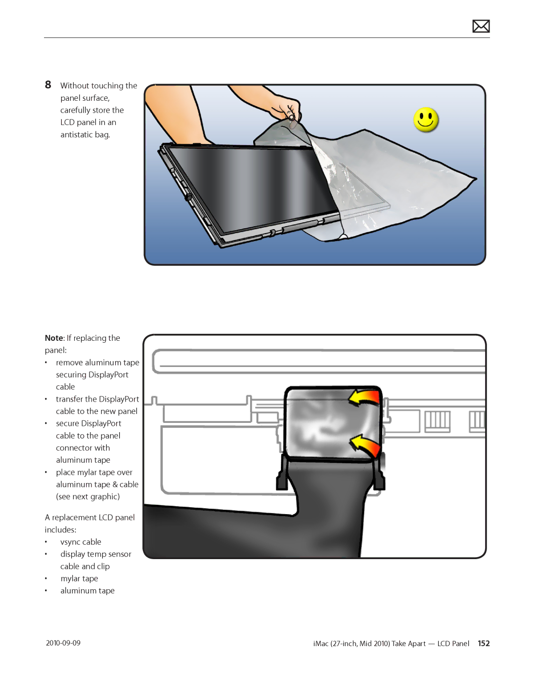 Apple MD094LL/A manual Replacement LCD panel includes Vsync cable, Mylar tape Aluminum tape 