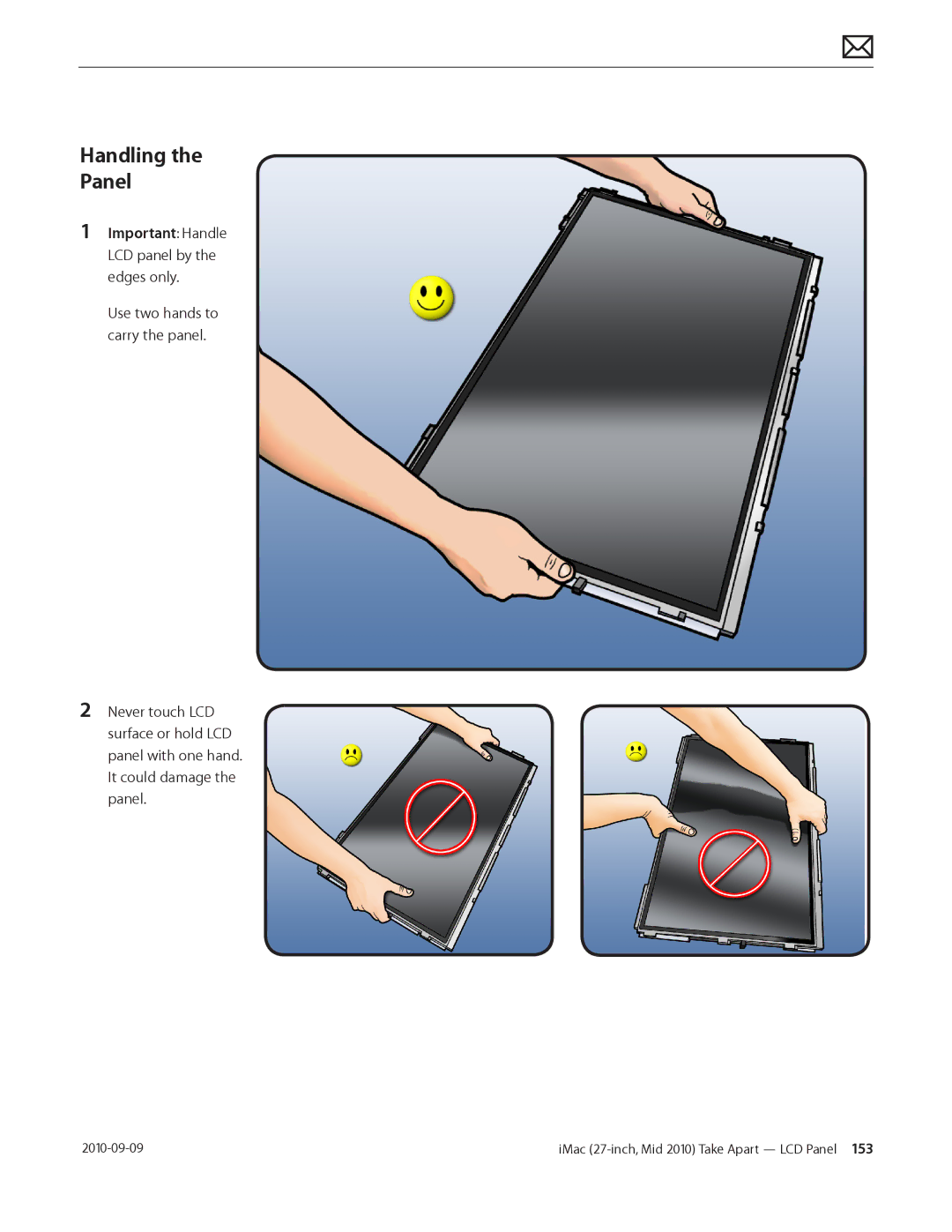 Apple MD094LL/A manual Handling the Panel, Important Handle LCD panel by the edges only 