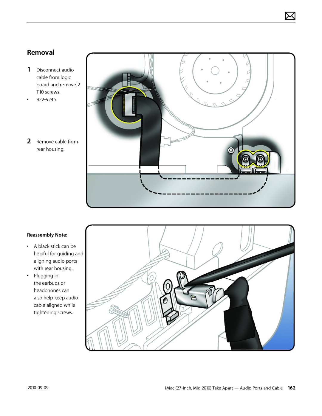 Apple MD094LL/A manual Also help keep audio cable aligned while tightening screws 