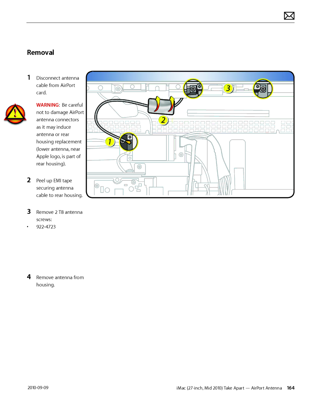 Apple MD094LL/A manual Disconnect antenna cable from AirPort card 