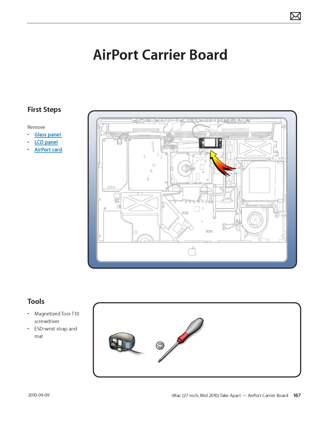 Apple MD094LL/A manual AirPort Carrier Board, Glass panel LCD panel AirPort card 