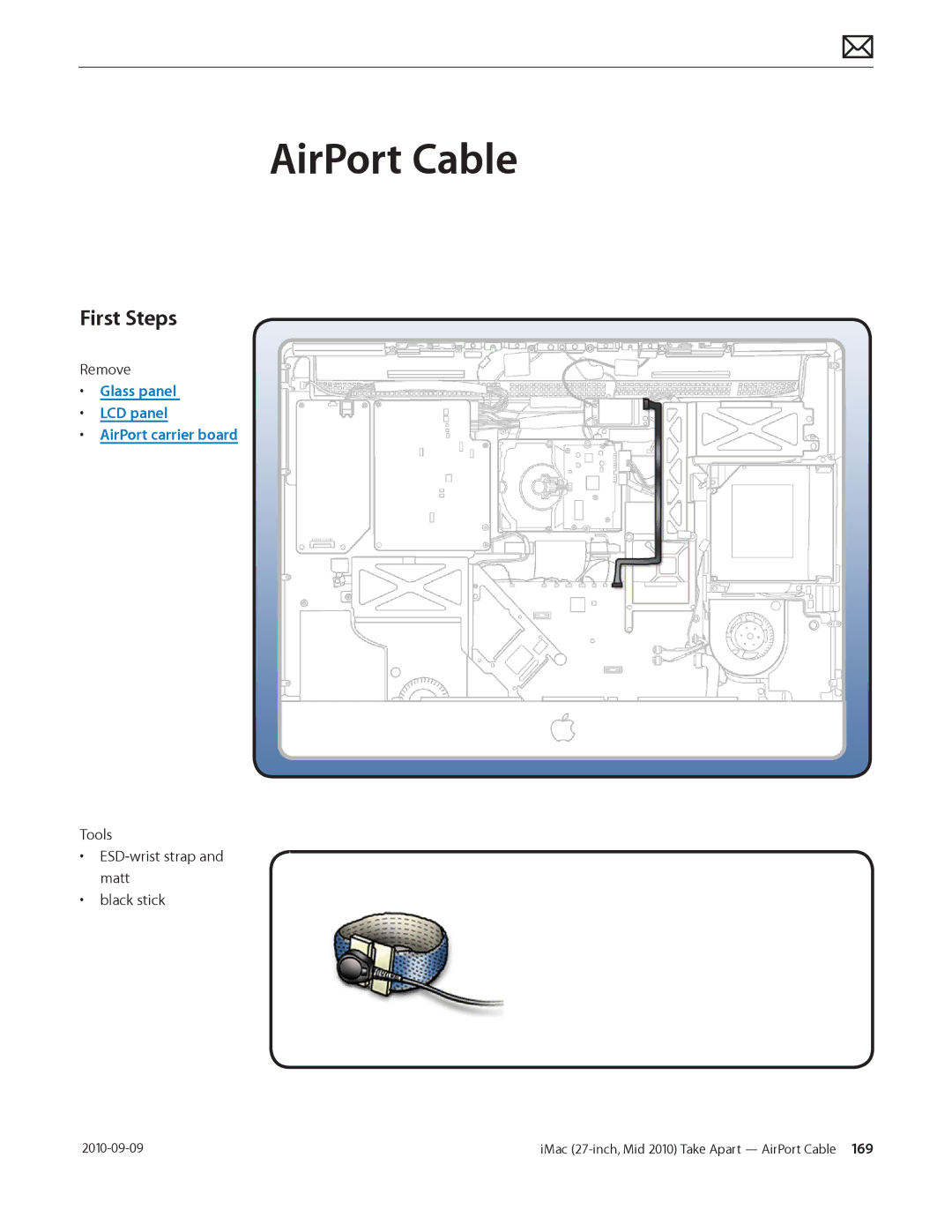 Apple MD094LL/A AirPort Cable, Glass panel LCD panel AirPort carrier board, Tools ESD-wrist strap and matt Black stick 