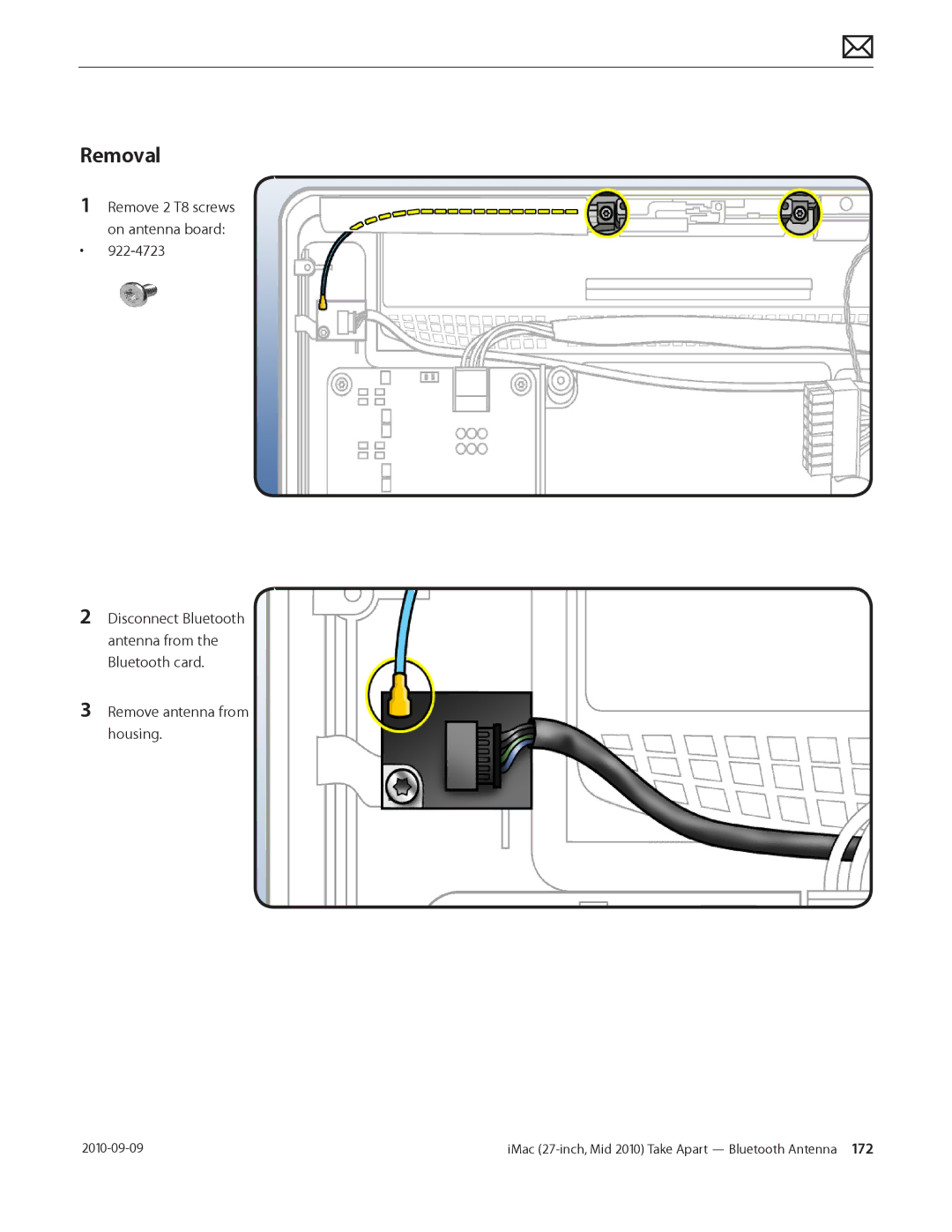 Apple MD094LL/A manual Disconnect Bluetooth antenna from the Bluetooth card 