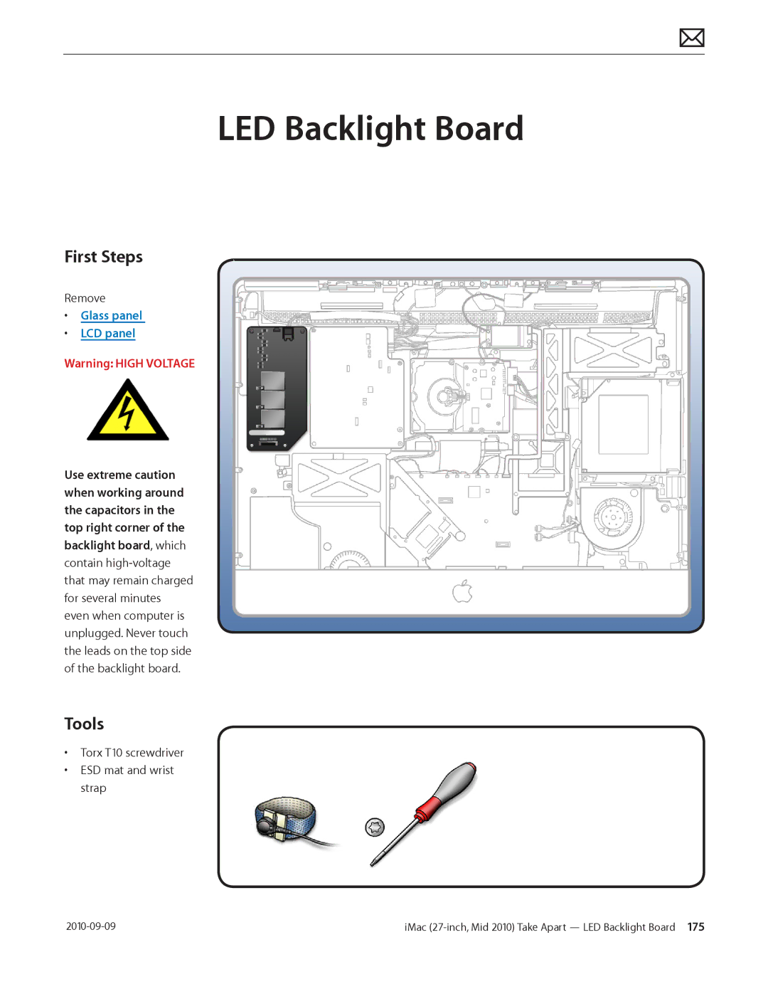 Apple MD094LL/A manual LED Backlight Board, Torx T10 screwdriver ESD mat and wrist strap 