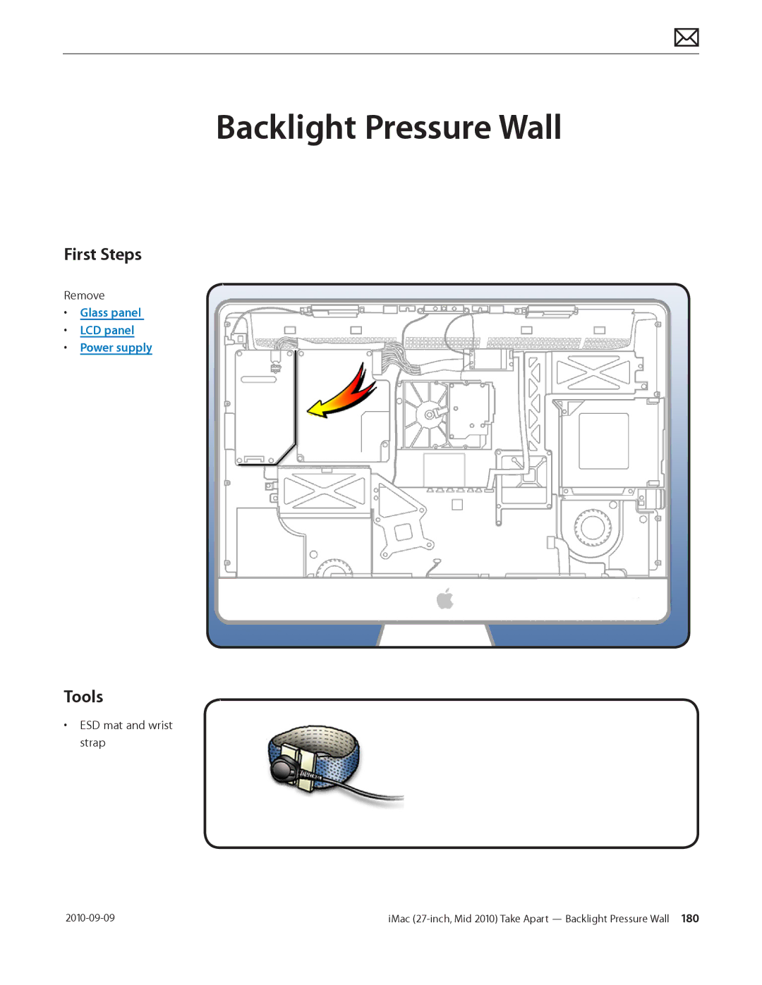 Apple MD094LL/A manual Backlight Pressure Wall, Glass panel LCD panel Power supply 