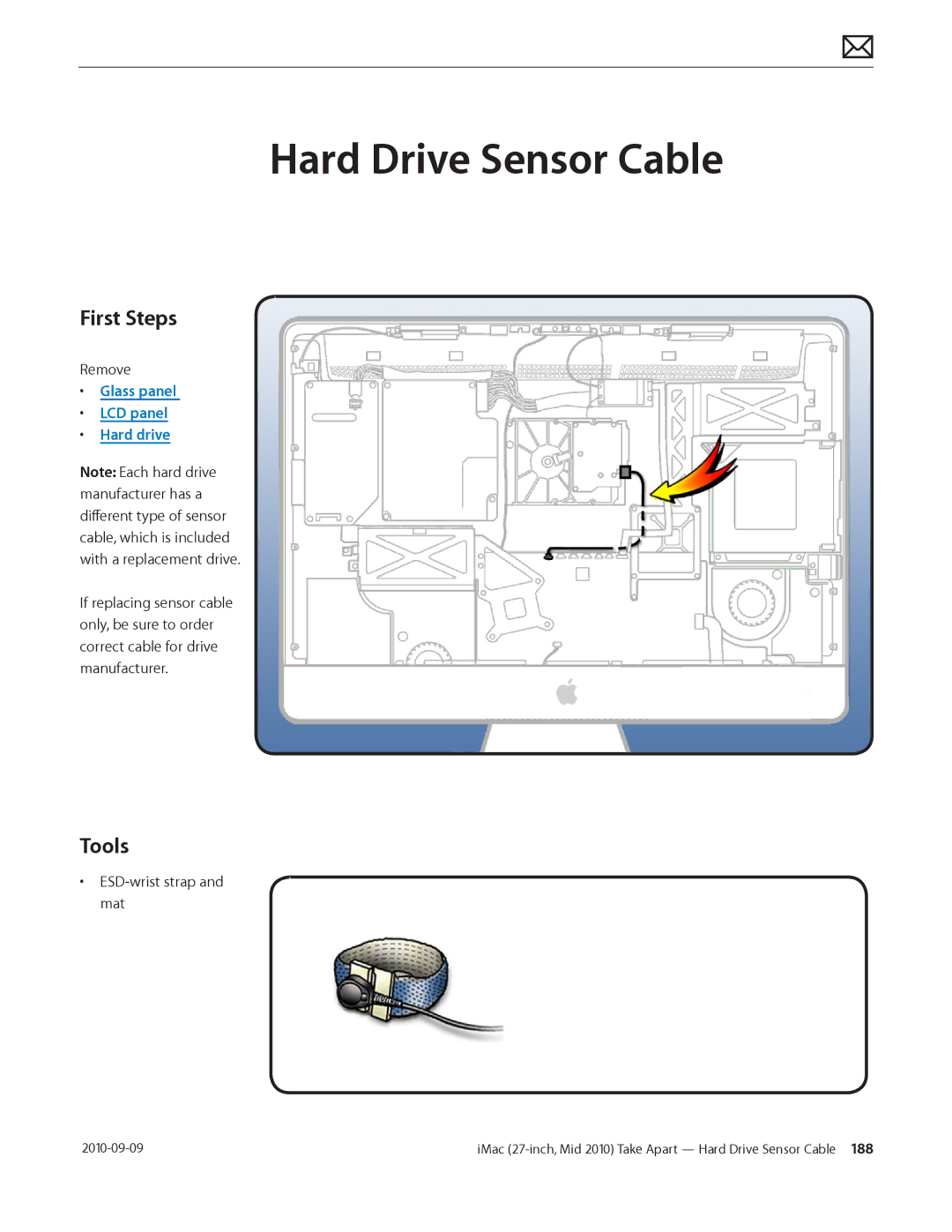 Apple MD094LL/A manual Hard Drive Sensor Cable, Glass panel LCD panel Hard drive 