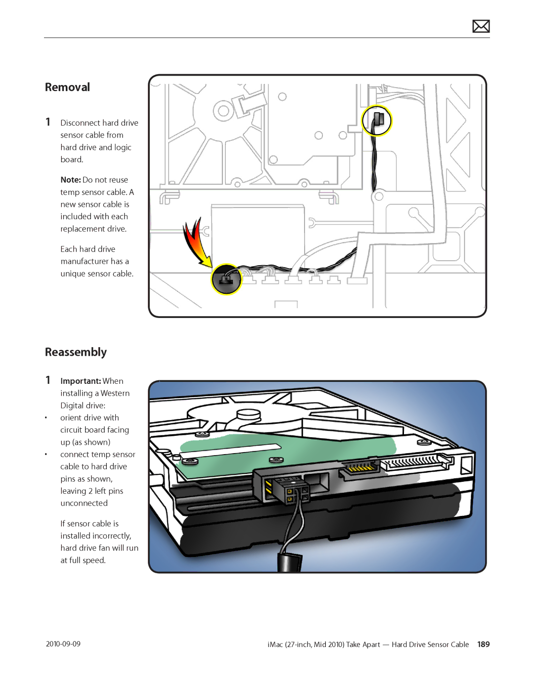 Apple MD094LL/A manual Each hard drive manufacturer has a unique sensor cable 