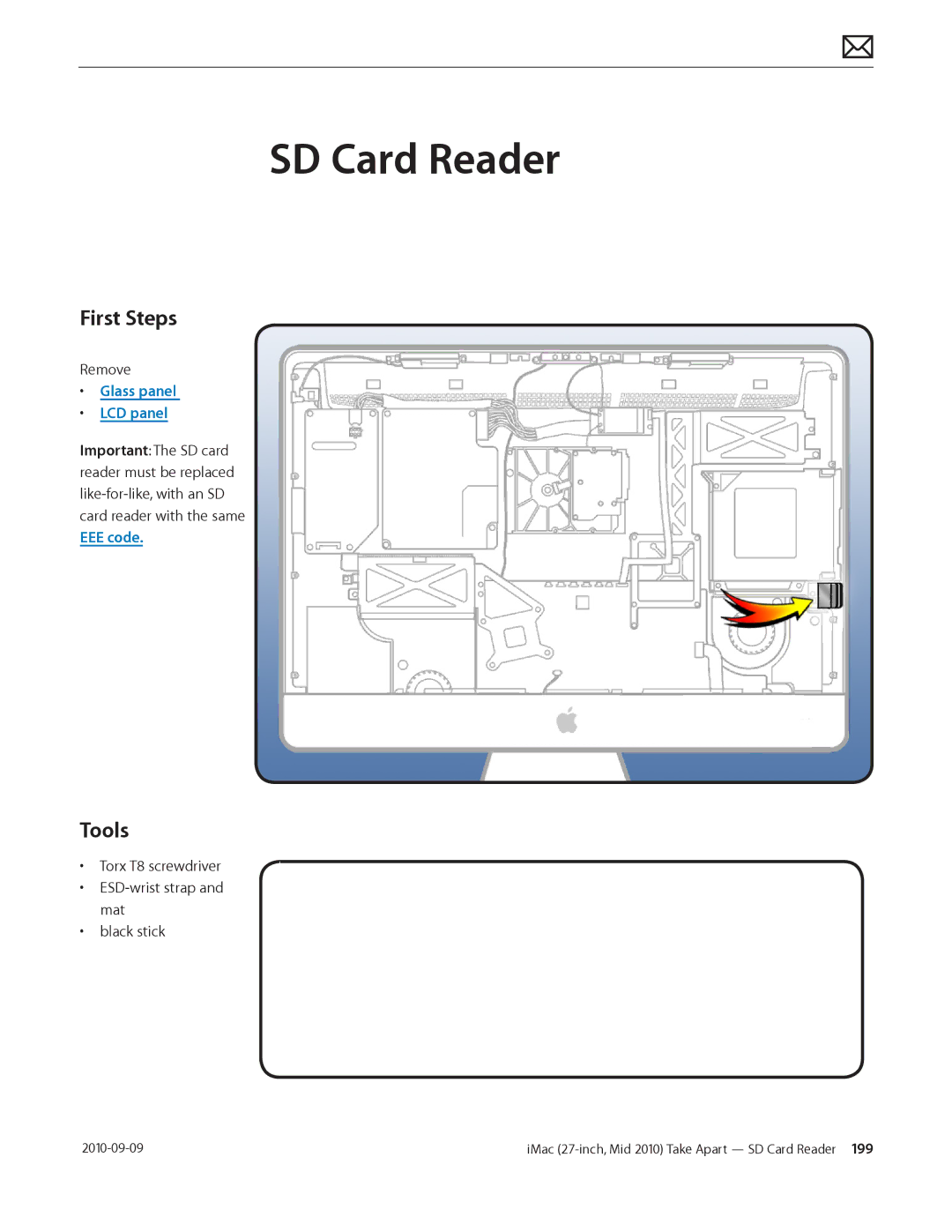 Apple MD094LL/A manual SD Card Reader, EEE code, Torx T8 screwdriver ESD-wrist strap and mat Black stick 