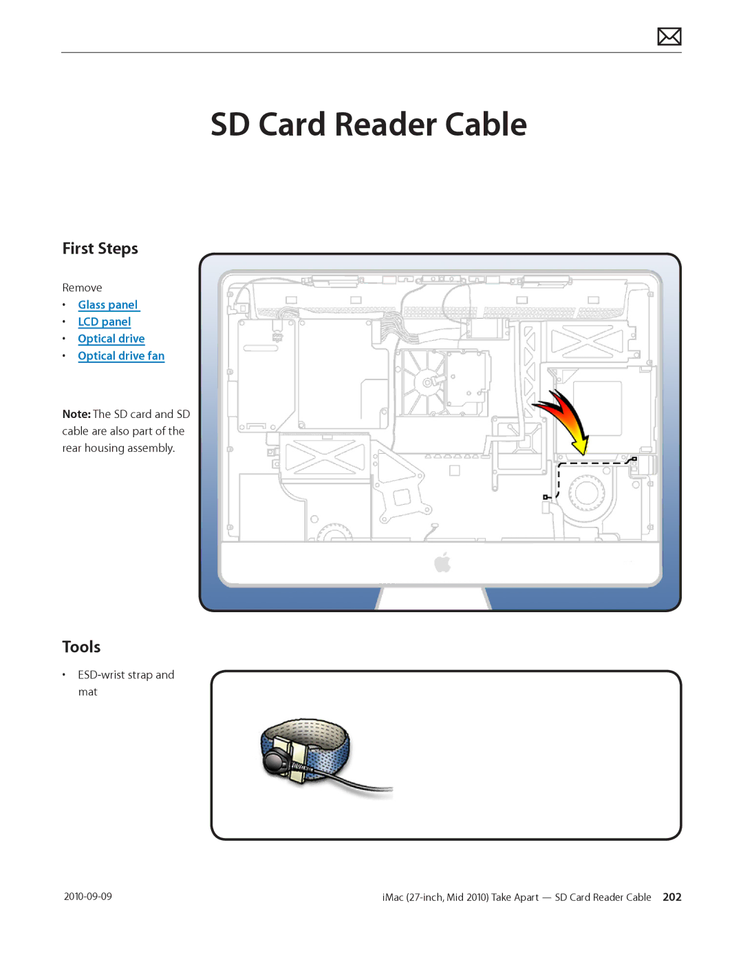 Apple MD094LL/A manual SD Card Reader Cable, Glass panel LCD panel Optical drive Optical drive fan 