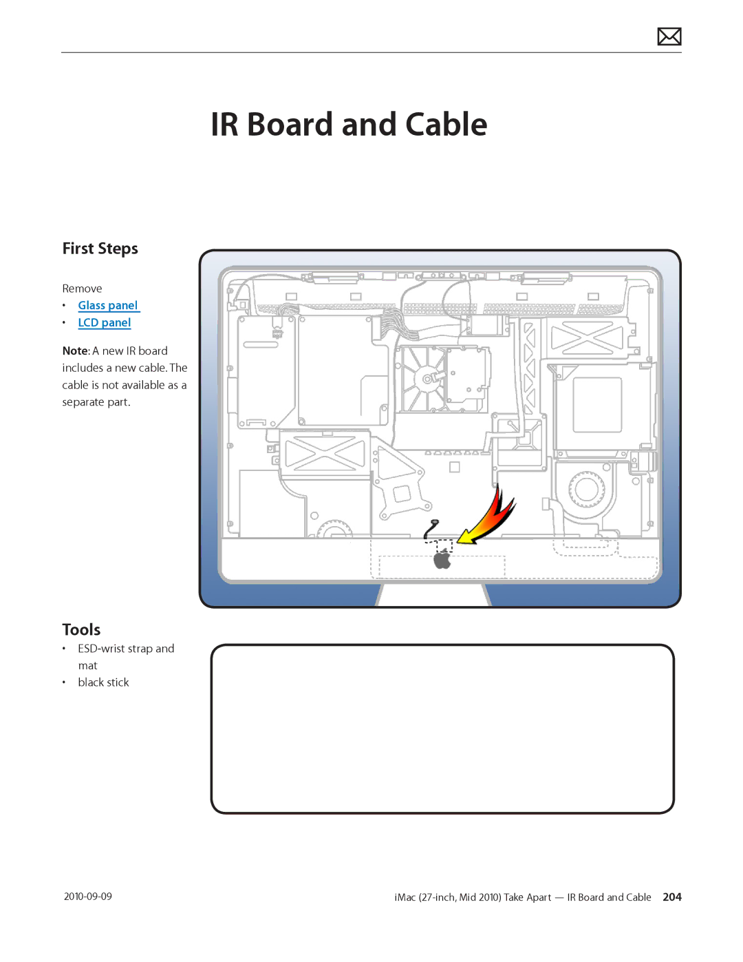 Apple MD094LL/A manual IR Board and Cable, ESD-wrist strap and mat Black stick 