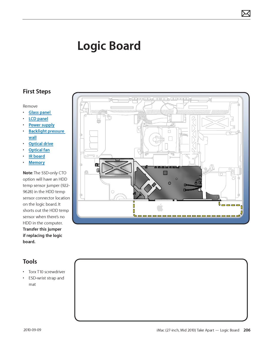 Apple MD094LL/A manual Logic Board, Transfer this jumper if replacing the logic board 