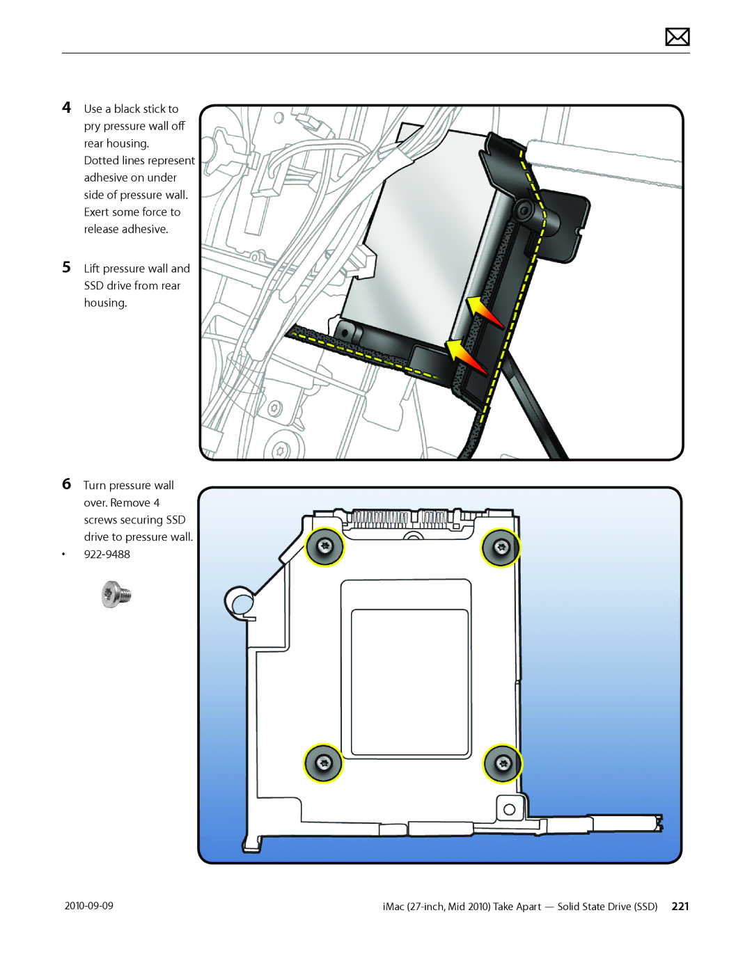 Apple MD094LL/A manual Use a black stick to pry pressure wall off rear housing 