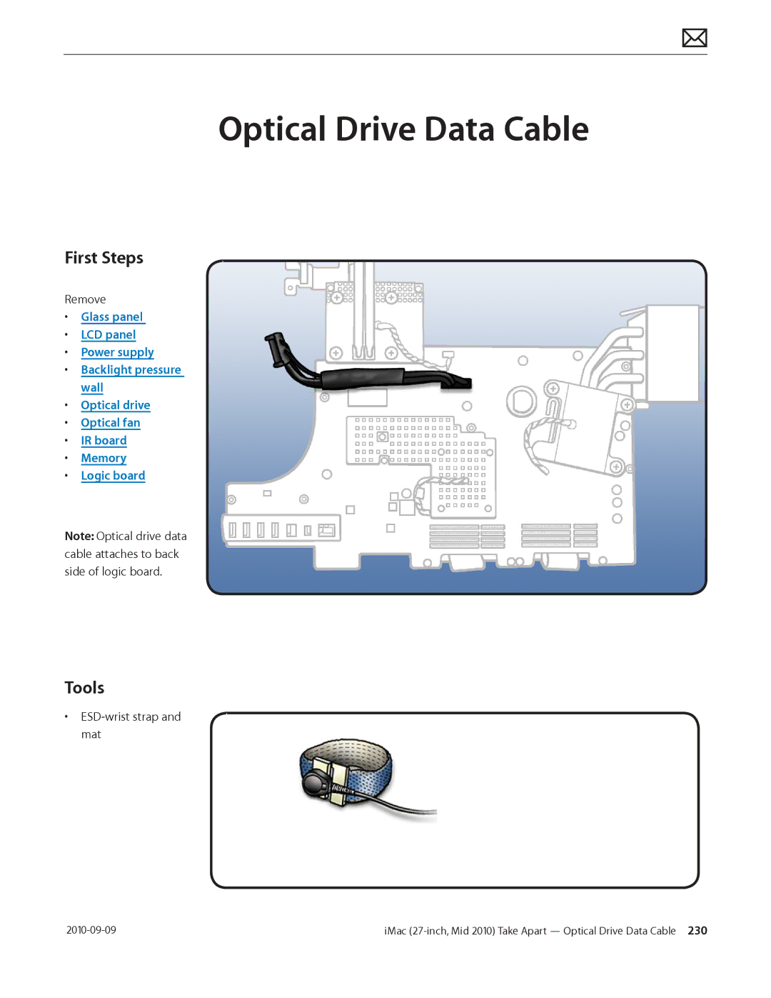 Apple MD094LL/A manual Optical Drive Data Cable, First Steps 