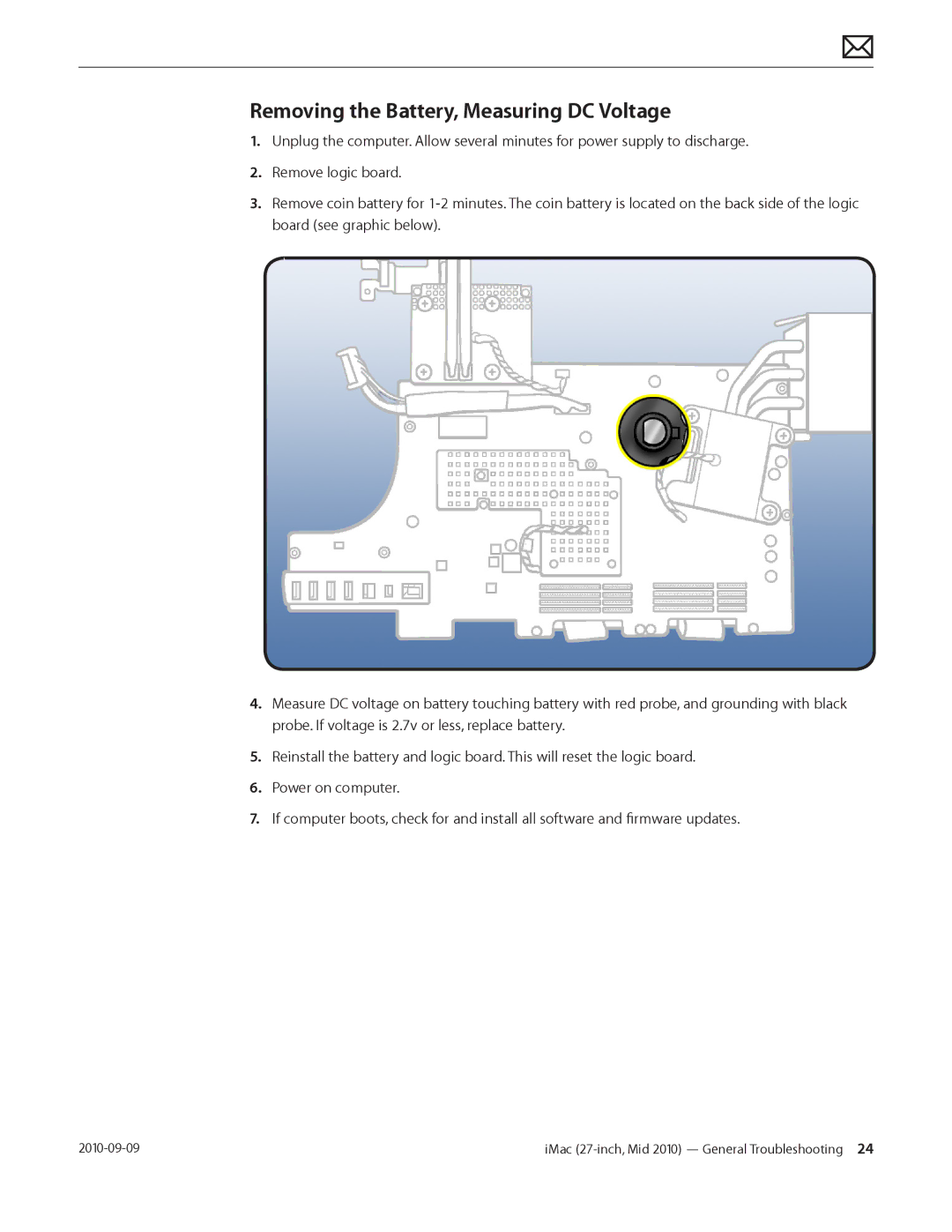 Apple MD094LL/A manual Removing the Battery, Measuring DC Voltage 