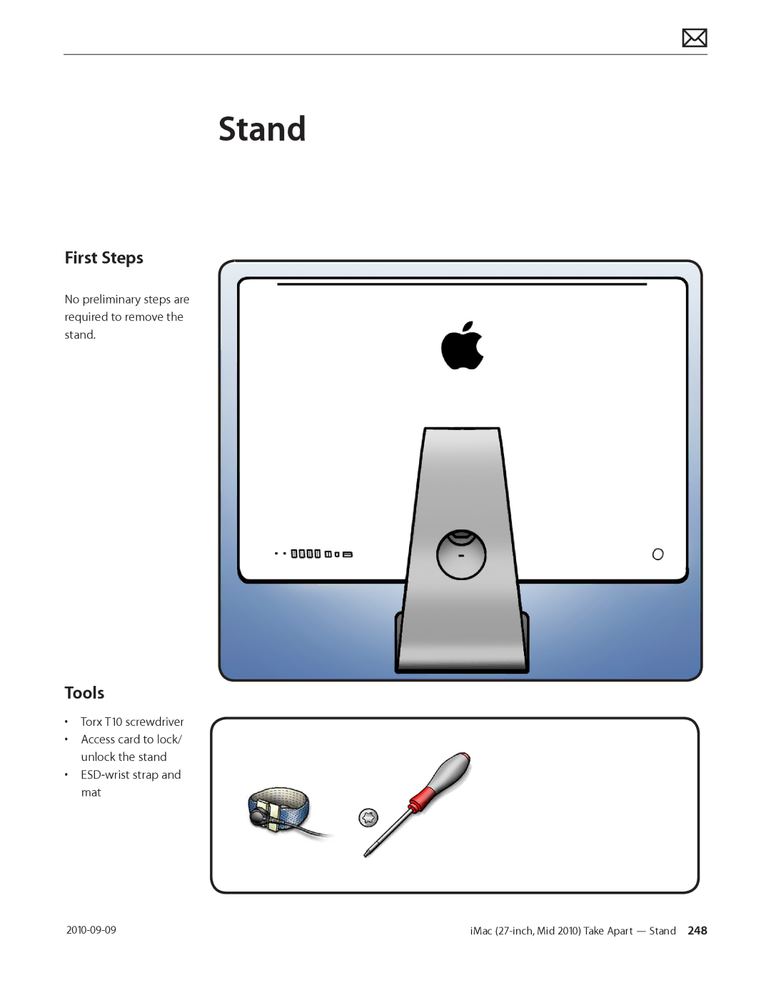 Apple MD094LL/A manual Stand, No preliminary steps are required to remove the stand 