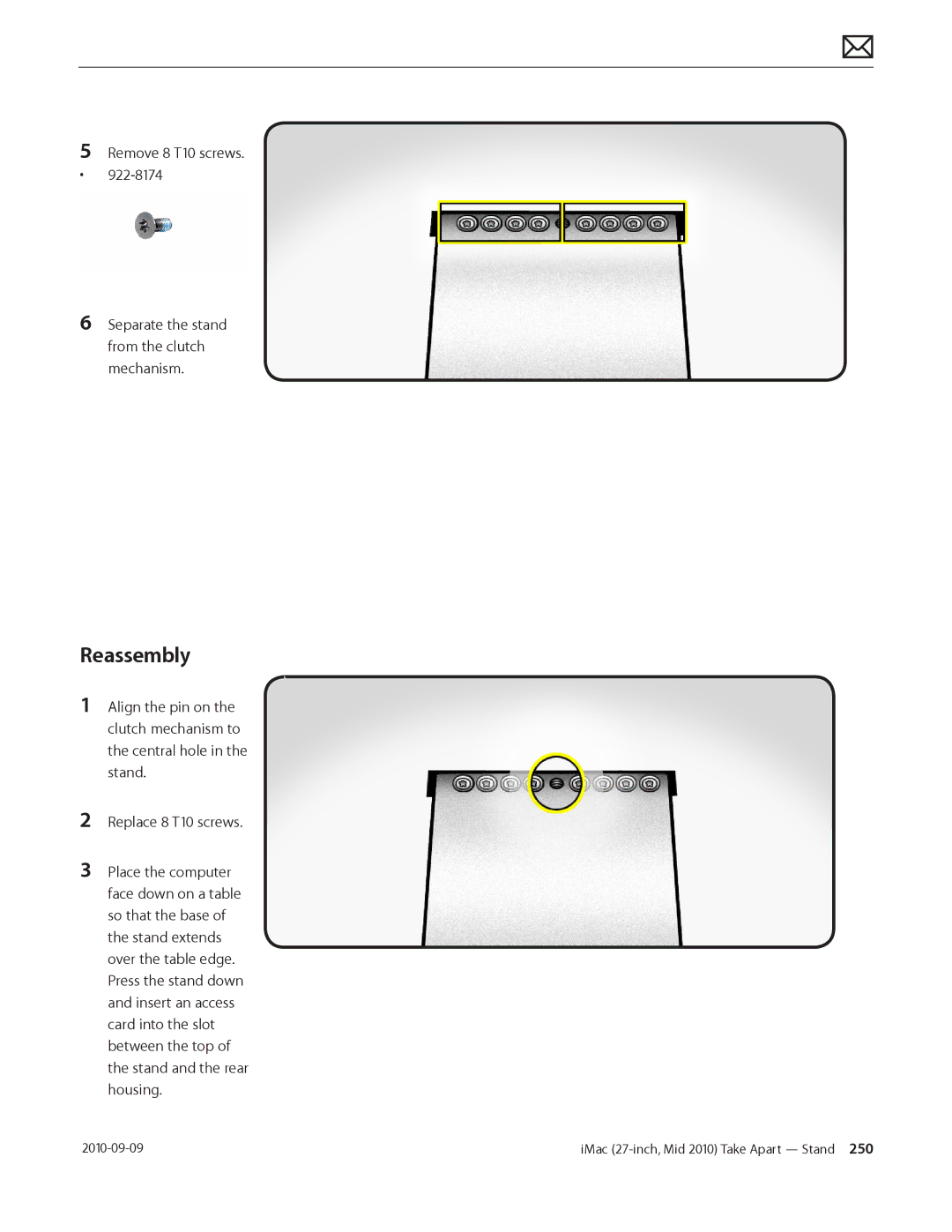 Apple MD094LL/A manual Reassembly, Remove 8 T10 screws 922-8174 