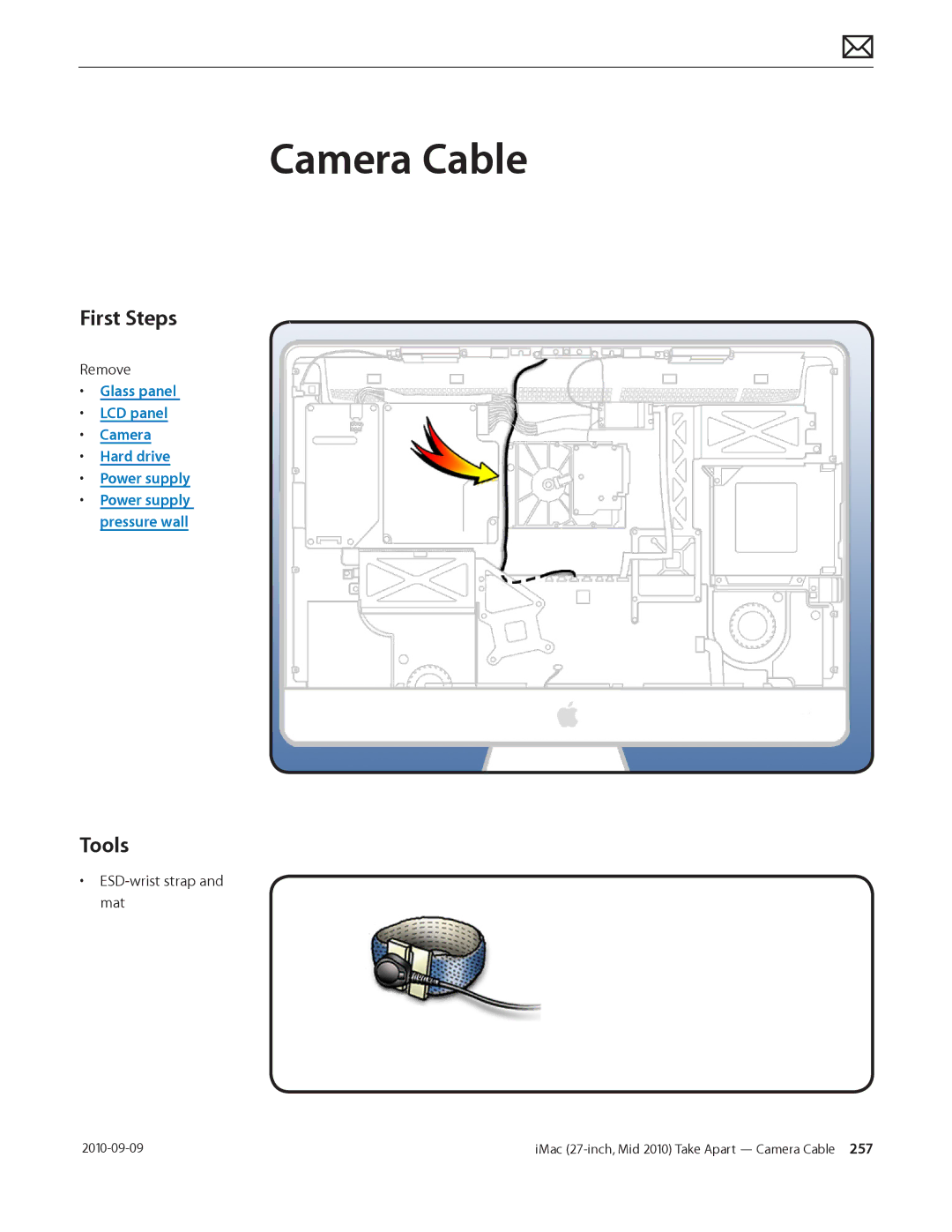 Apple MD094LL/A manual Camera Cable, Glass panel LCD panel Camera Hard drive Power supply 