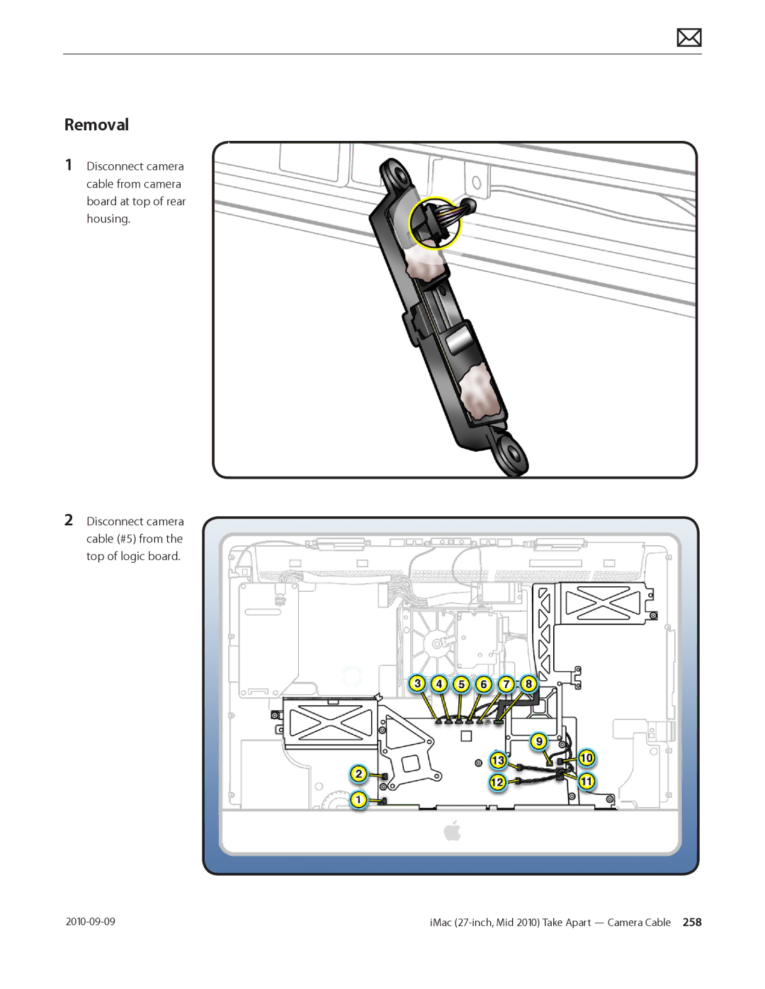 Apple MD094LL/A manual Disconnect camera cable #5 from the top of logic board 