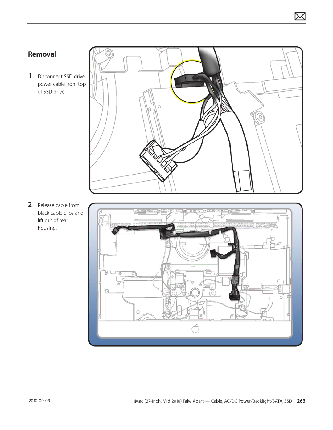 Apple MD094LL/A manual Disconnect SSD drive power cable from top of SSD drive 