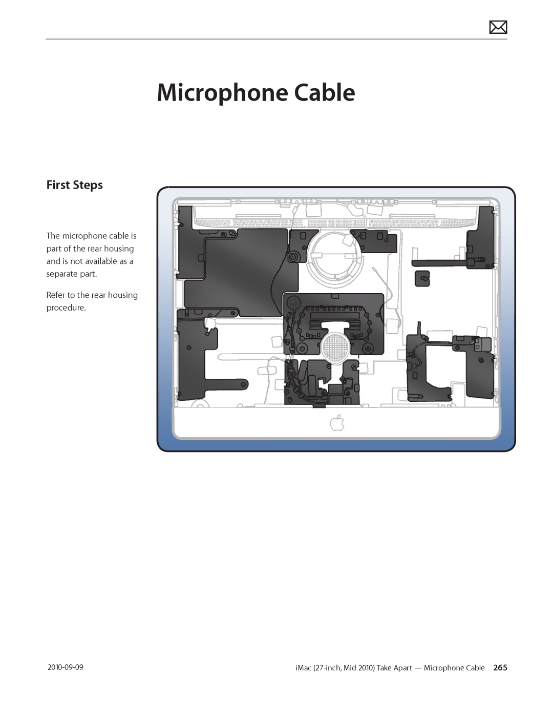 Apple MD094LL/A manual Microphone Cable, Refer to the rear housing procedure 