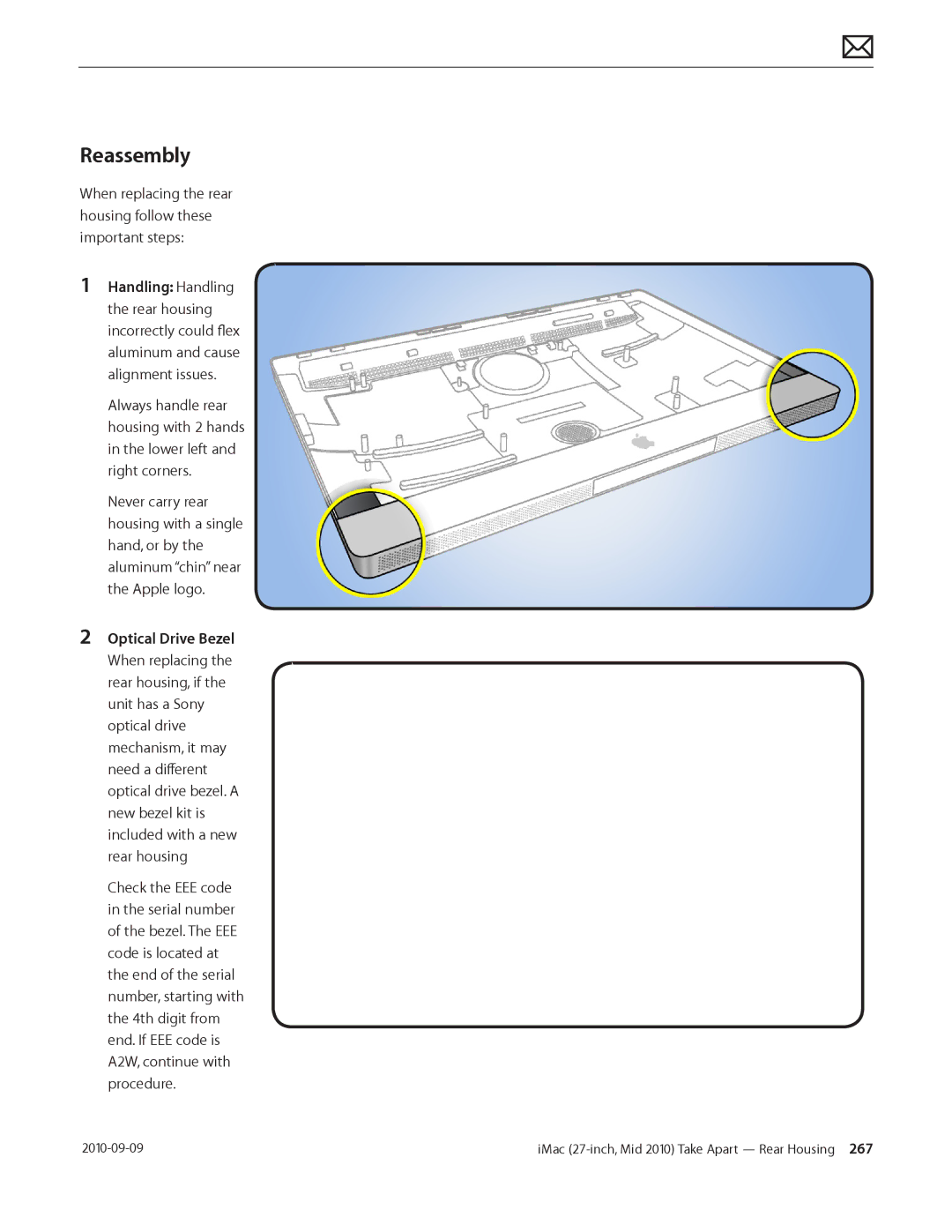 Apple MD094LL/A manual When replacing the rear housing follow these important steps 