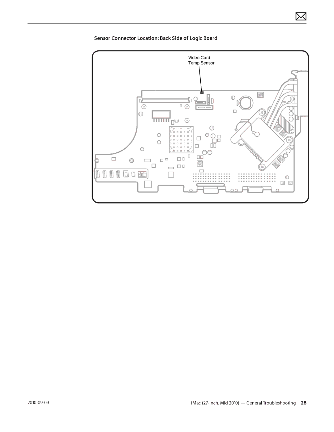 Apple MD094LL/A manual Sensor Connector Location Back Side of Logic Board 