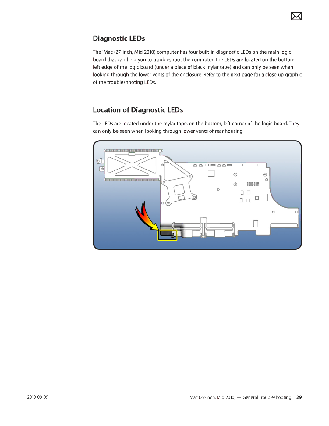 Apple MD094LL/A manual Location of Diagnostic LEDs 