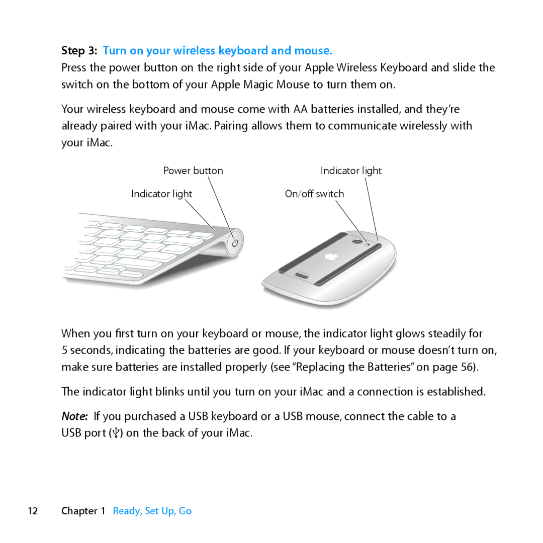 Apple MD096LL/A, MC812LL/A manual Turn on your wireless keyboard and mouse 