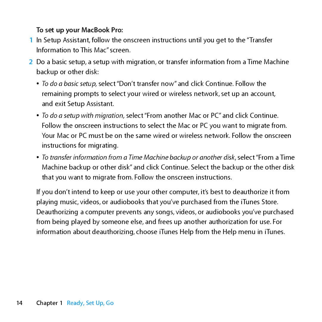 Apple MD104LL/A, MD101LL/A, MC976LL/A manual To set up your MacBook Pro 