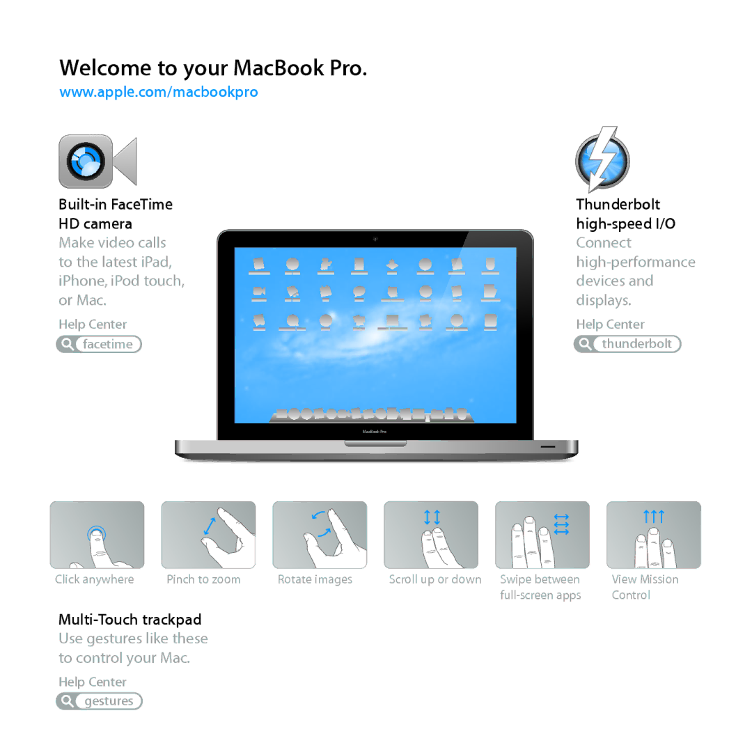 Apple MD104LL/A, MD101LL/A, MC976LL/A manual Welcome to your MacBook Pro 