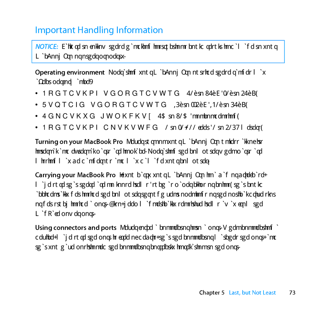 Apple MC976LL/A, MD101LL/A, MD104LL/A manual Important Handling Information 