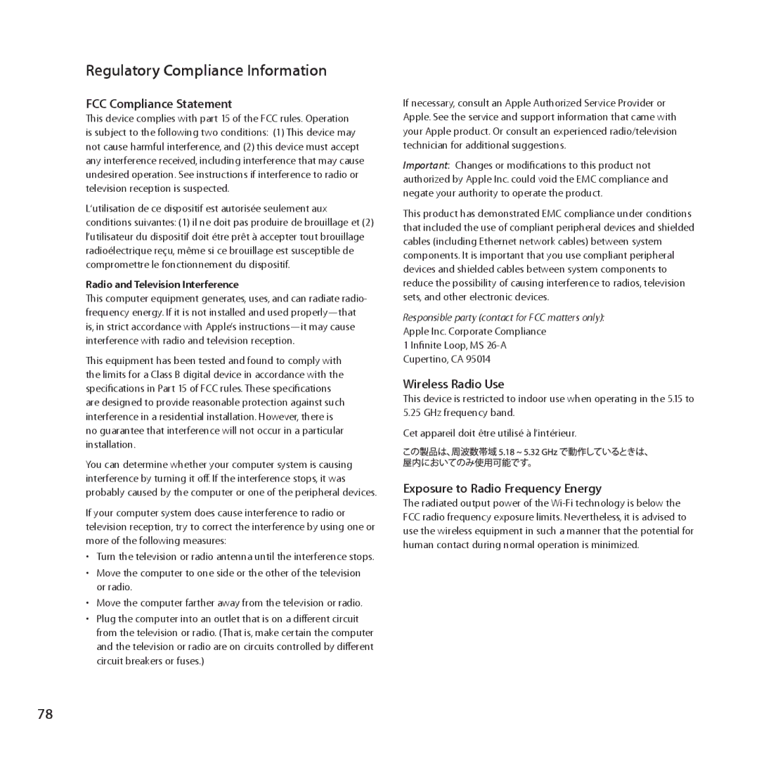 Apple MD101LL/A, MC976LL/A, MD104LL/A manual Regulatory Compliance Information 