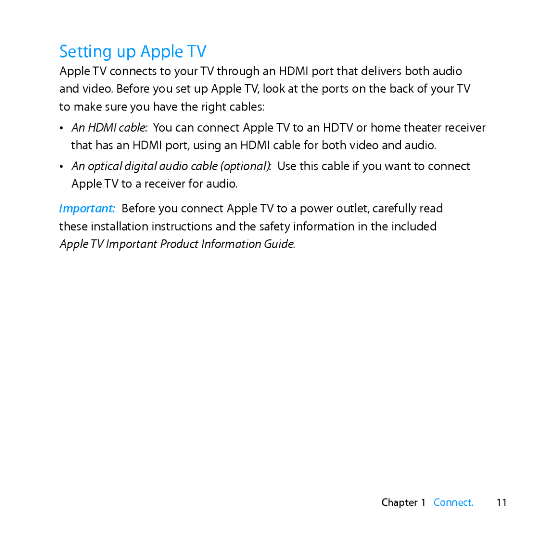 Apple MD199LL/A manual Setting up Apple TV 