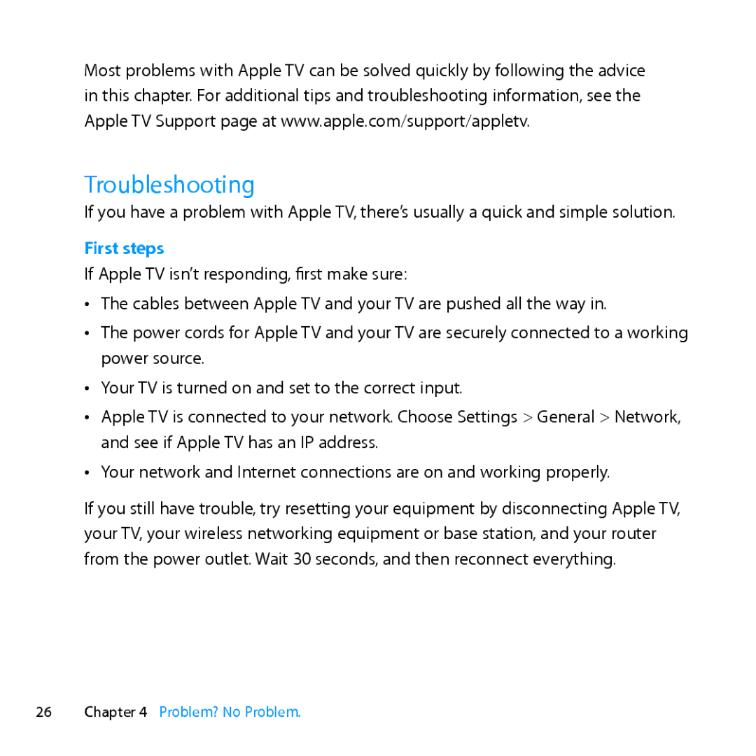 Apple MD199LL/A manual Troubleshooting, First steps 