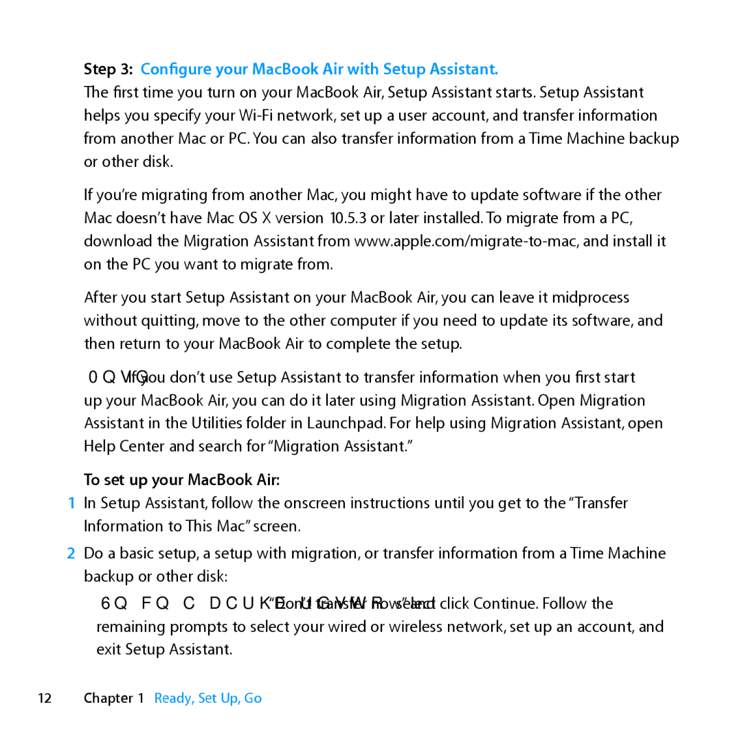 Apple MD231LL/A manual Configure your MacBook Air with Setup Assistant, To set up your MacBook Air 