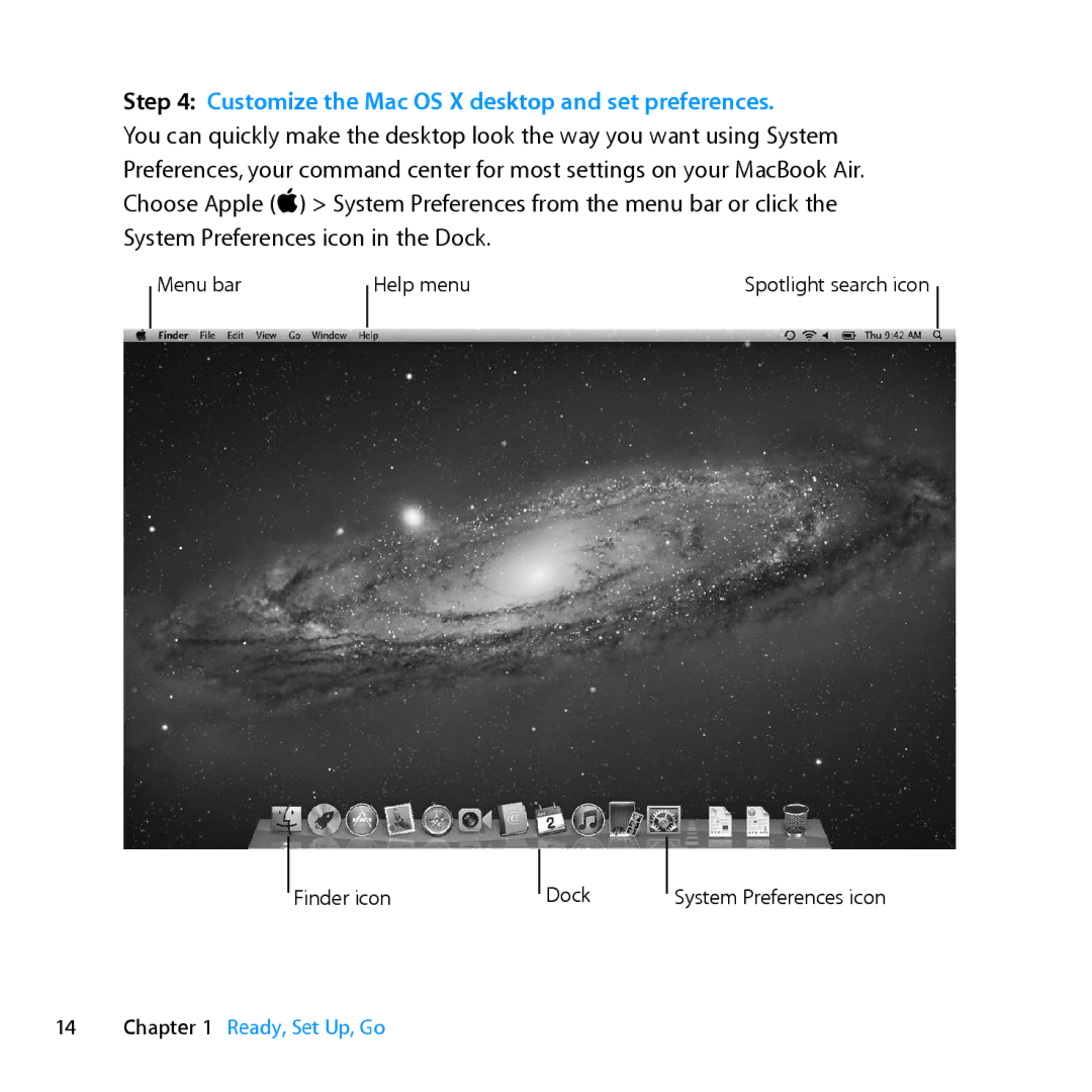 Apple MD231LL/A manual Customize the Mac OS X desktop and set preferences 