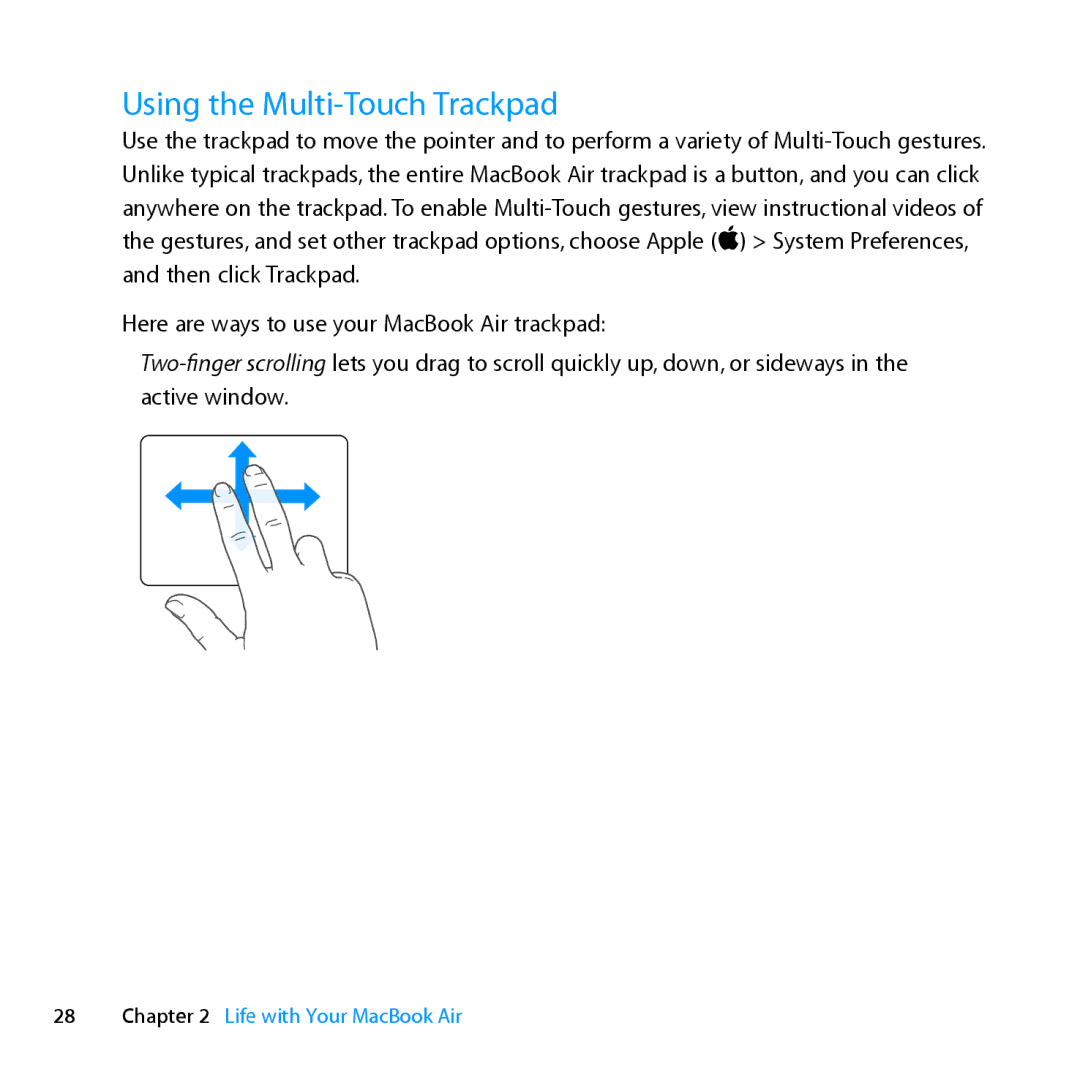 Apple MD231LL/A manual Using the Multi-Touch Trackpad 