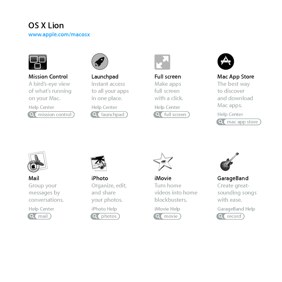 Apple MD231LL/A manual OS X Lion 