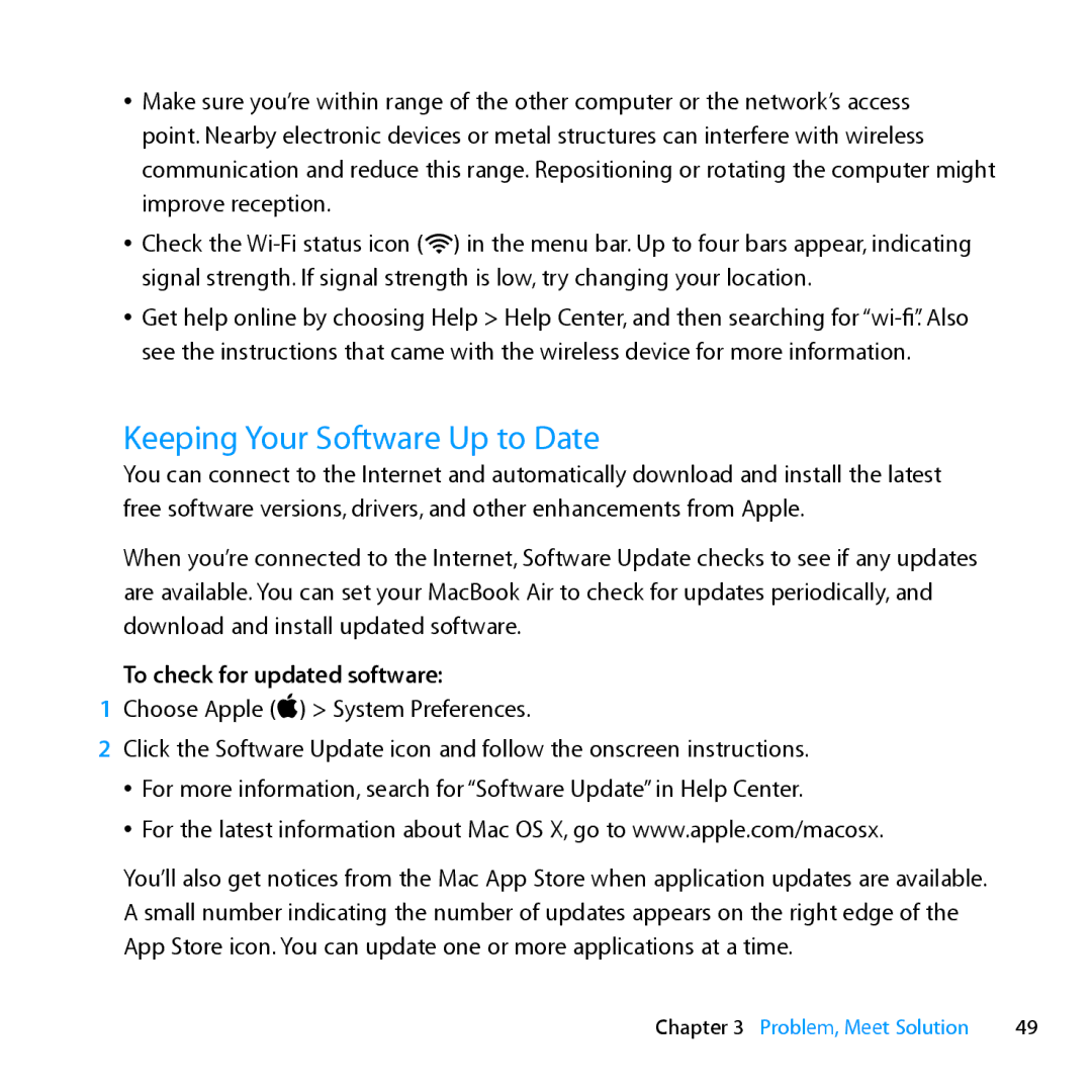 Apple MD231LL/A manual Keeping Your Software Up to Date, To check for updated software 