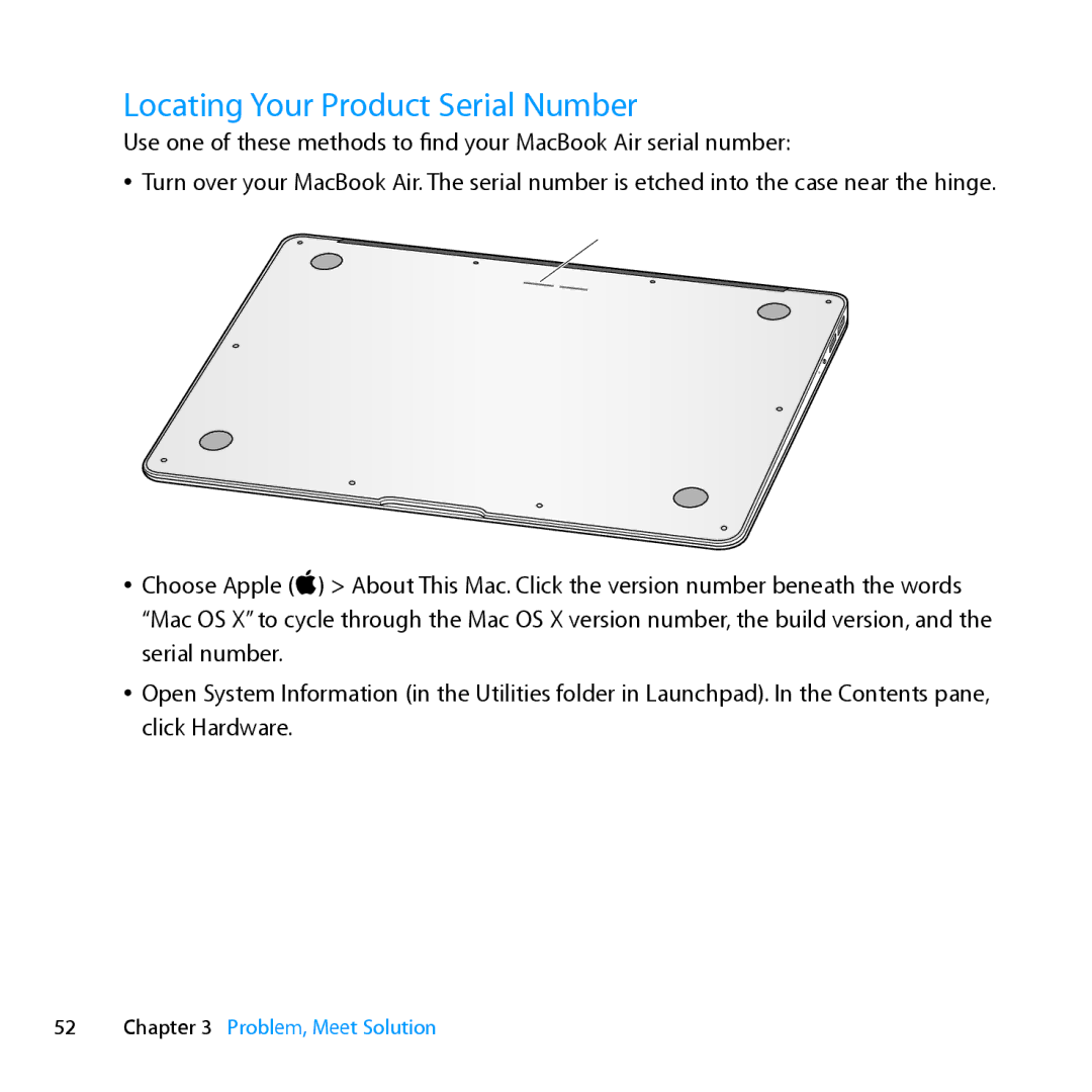 Apple MD231LL/A manual Locating Your Product Serial Number 