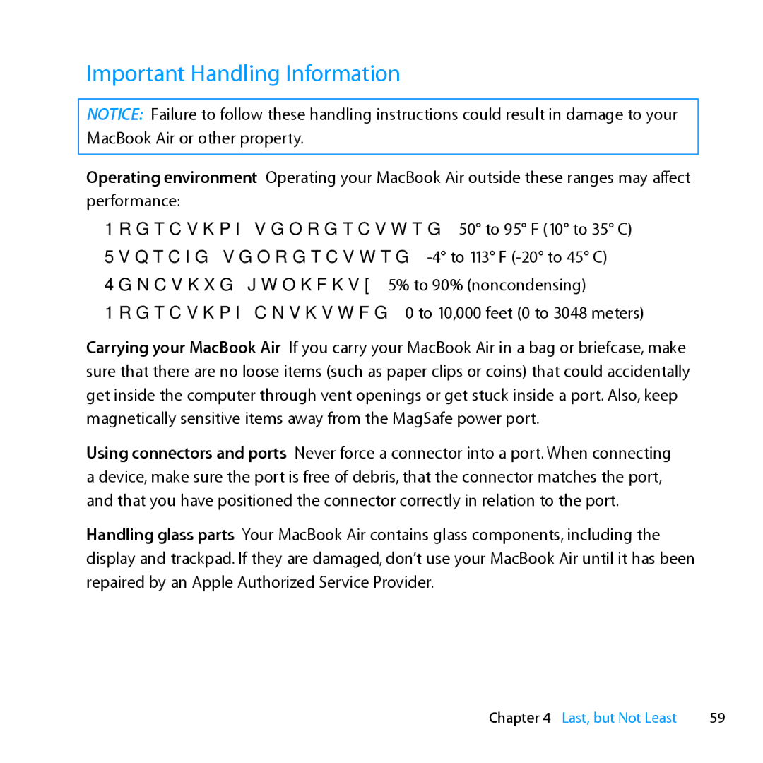 Apple MD231LL/A manual Important Handling Information 