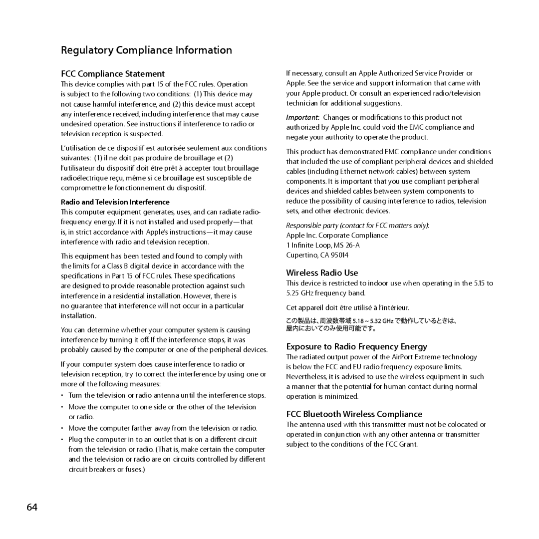 Apple MD231LL/A manual Regulatory Compliance Information 