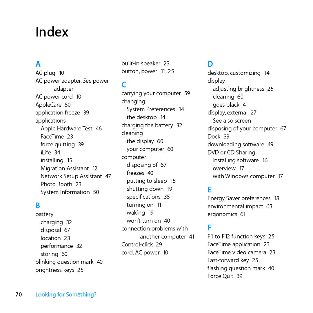 Apple MD231LL/A manual Index 