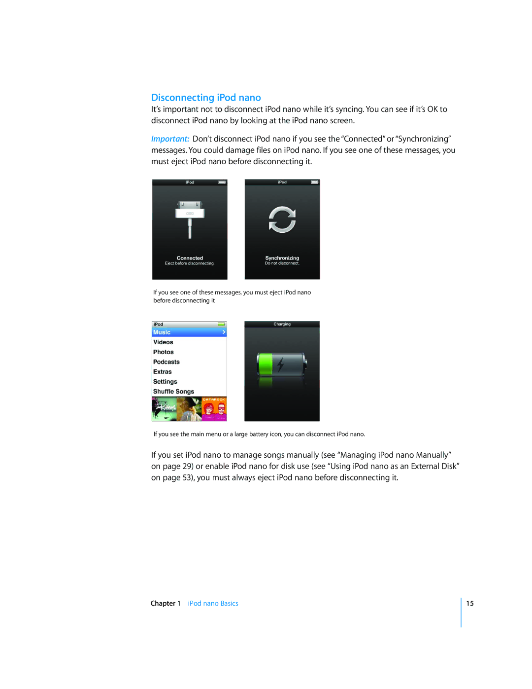 Apple MB754LL/A, MD479LL/A manual Disconnecting iPod nano 