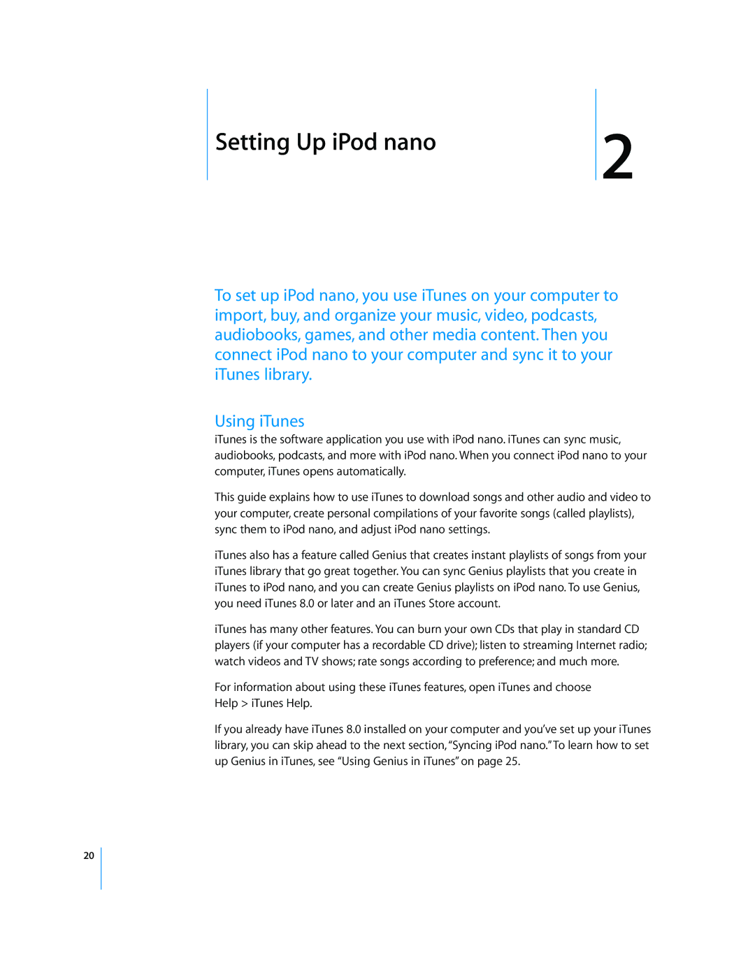 Apple MD479LL/A, MB754LL/A manual Setting Up iPod nano 