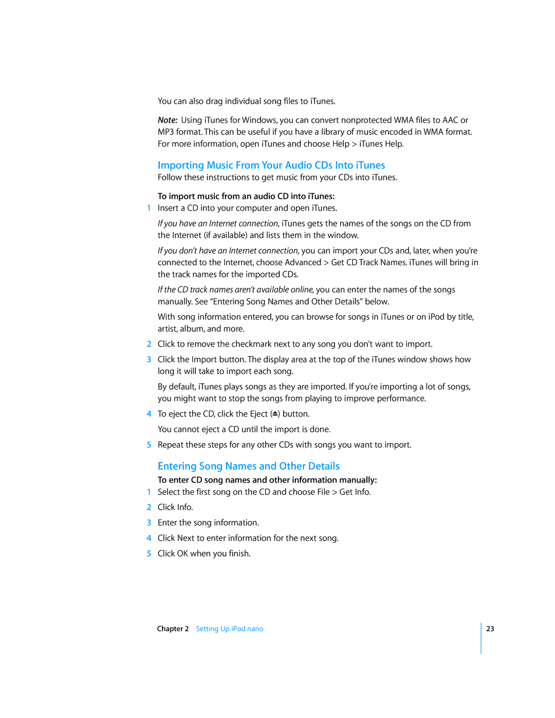 Apple MB754LL/A, MD479LL/A manual Importing Music From Your Audio CDs Into iTunes, Entering Song Names and Other Details 