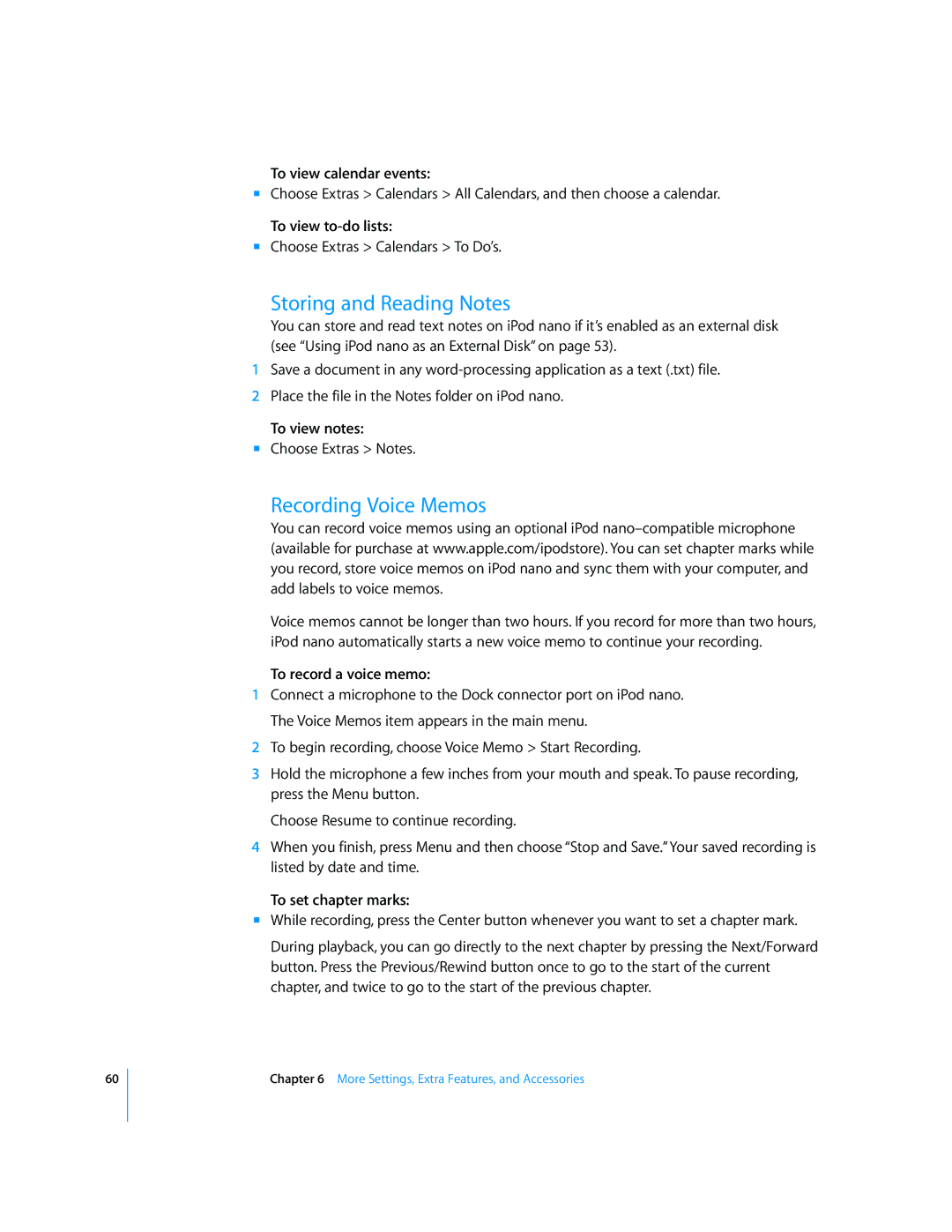 Apple MD479LL/A, MB754LL/A manual Storing and Reading Notes, Recording Voice Memos 