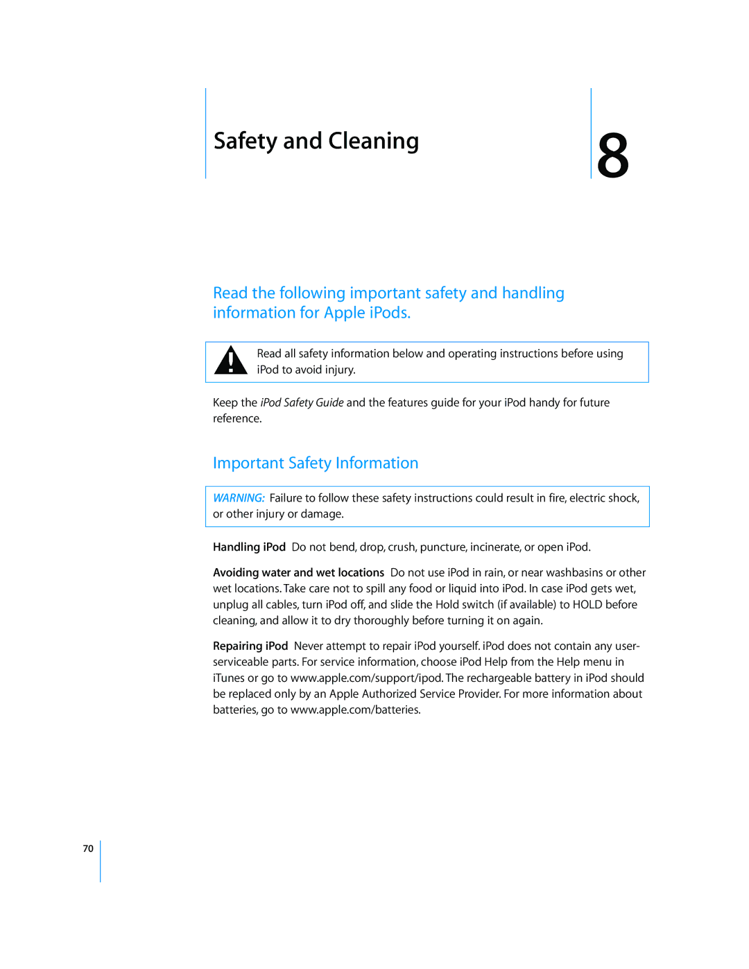 Apple MD479LL/A, MB754LL/A manual Safety and Cleaning, Important Safety Information 