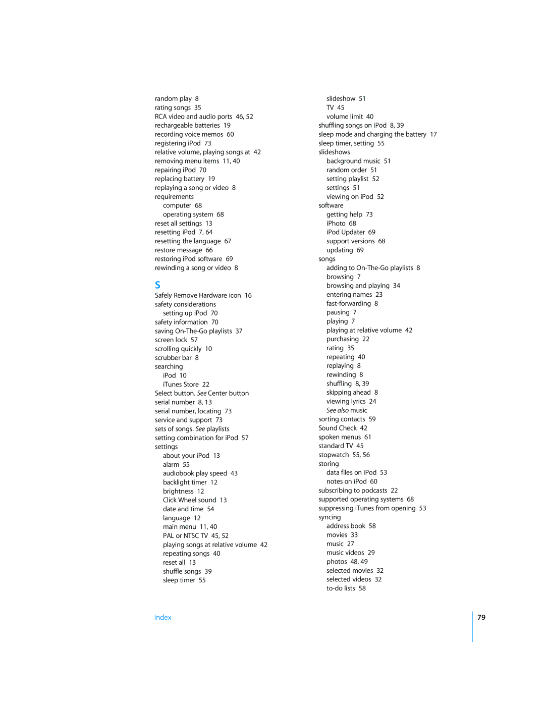 Apple MB754LL/A, MD479LL/A manual Playing songs at relative volume 42 repeating songs 