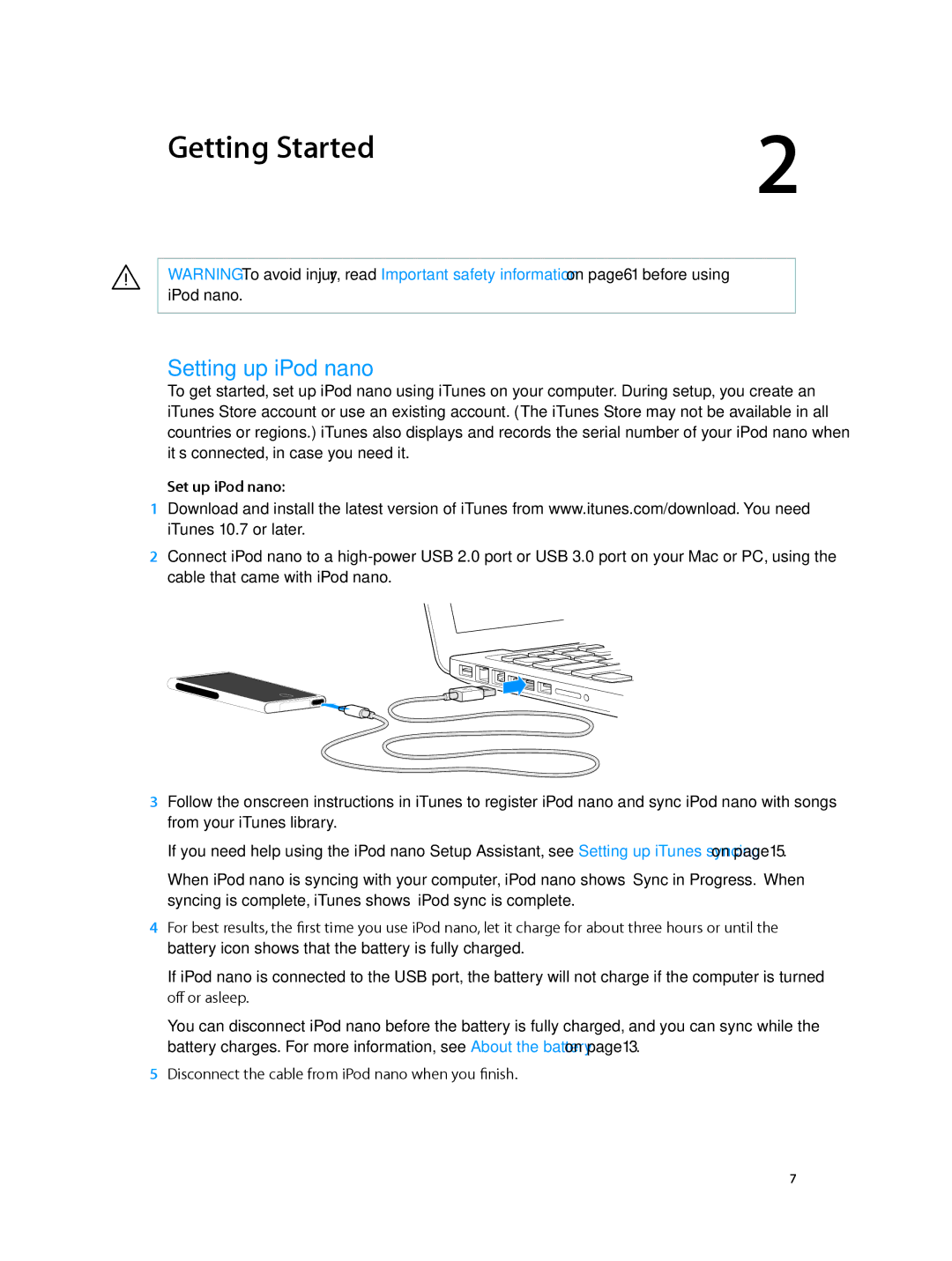 Apple MD480LL/A, MD481LL/A, MD478LL/A, MD477LL/A, MD475LL/A manual Getting Started, Setting up iPod nano, Set up iPod nano 